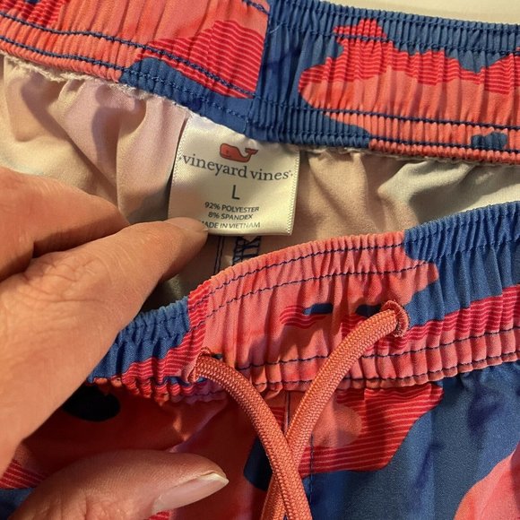 Vineyard Vines Swim Trunks Adult L Pink Blue Lined Board Shorts Hiking Fish Mens - Picture 5 of 8